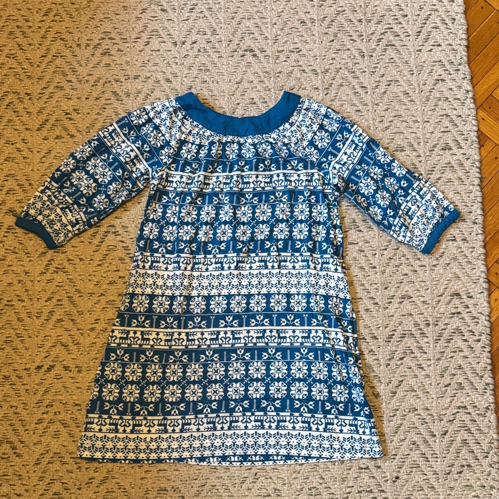 Hanna Andersson Blue and White Patterned Dress Girls size 6